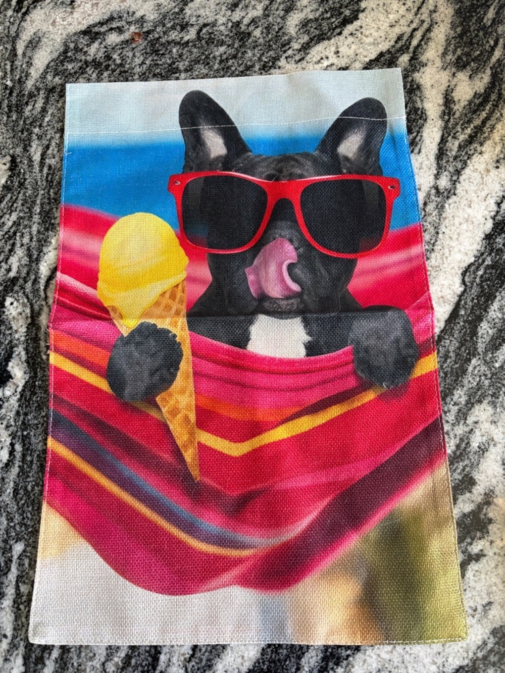 NWT French Bulldog Summer Garden Flag 12x18 Yard Decor Ice Cream Sunglasses